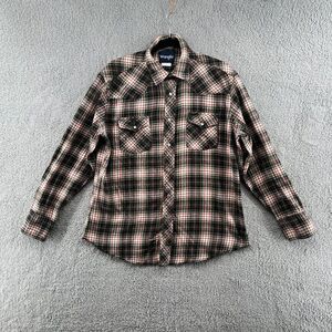Vintage Wrangler Western Pearl Snap Plaid Rodeo Shirt Blouse Size Large